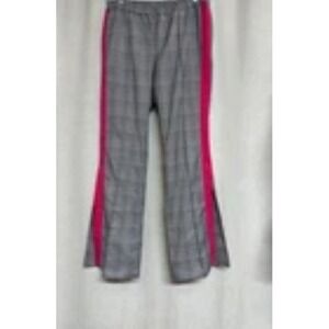 ST. ROCHE Pants Sz L Grey Plaid Hot Pink Stripe Flare Slit comfort fit womens